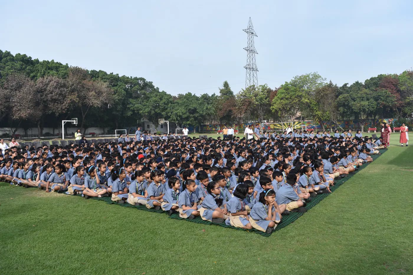 Students assembled on the school field