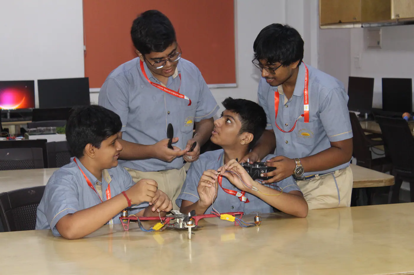 Students building an electronics project