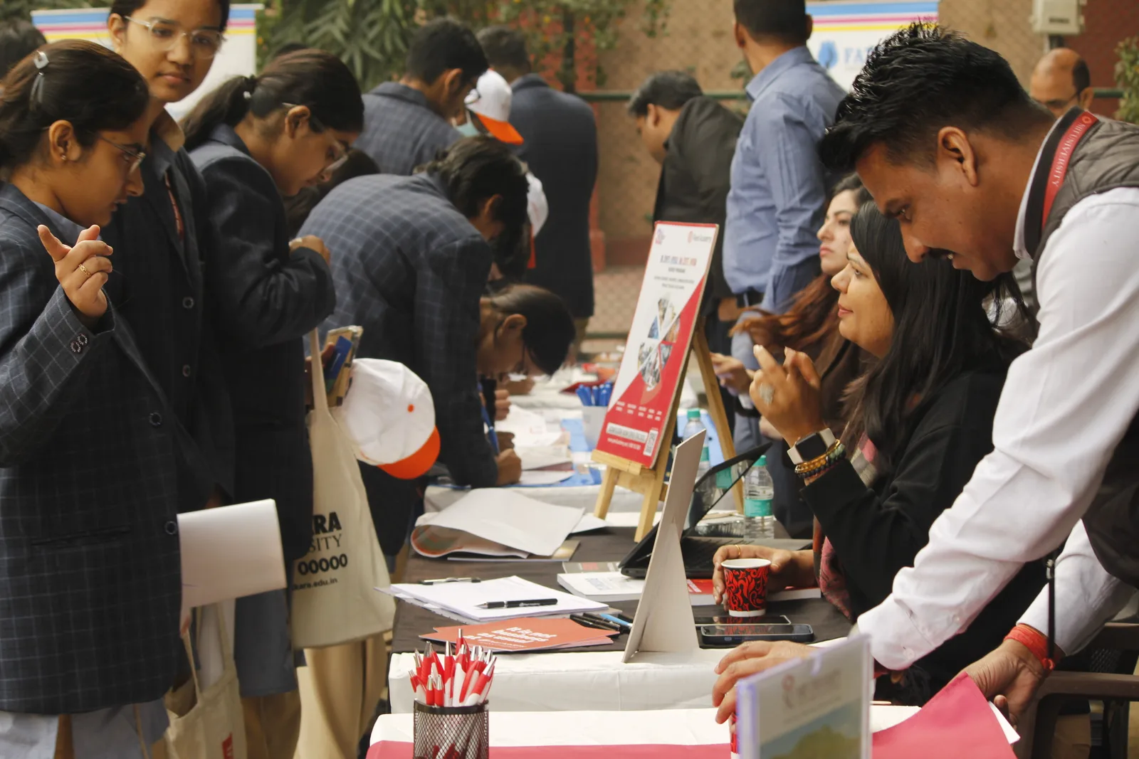 Career guidance session with students seated around a table