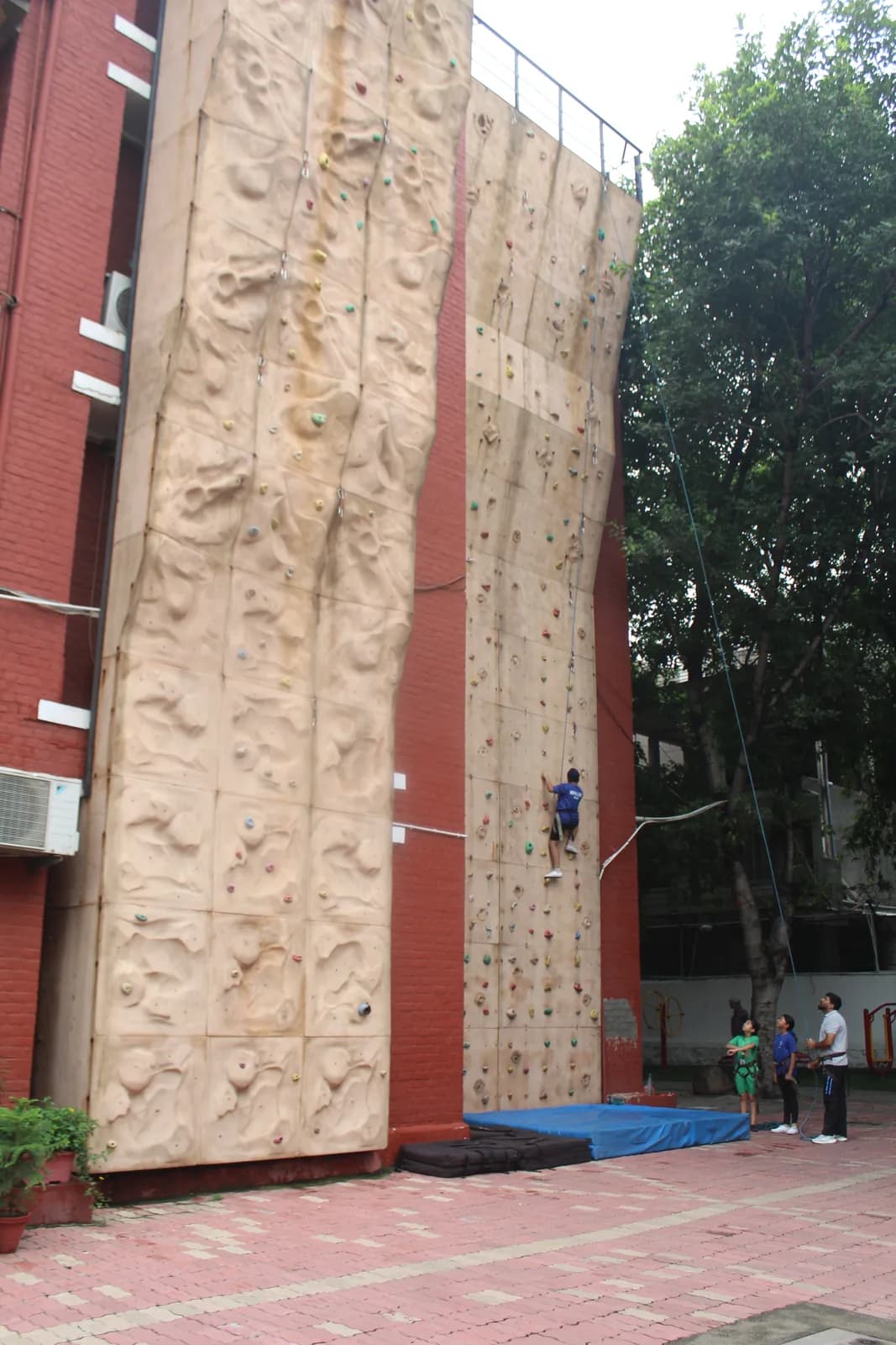 Wall-climbing structure with safety matting at its base